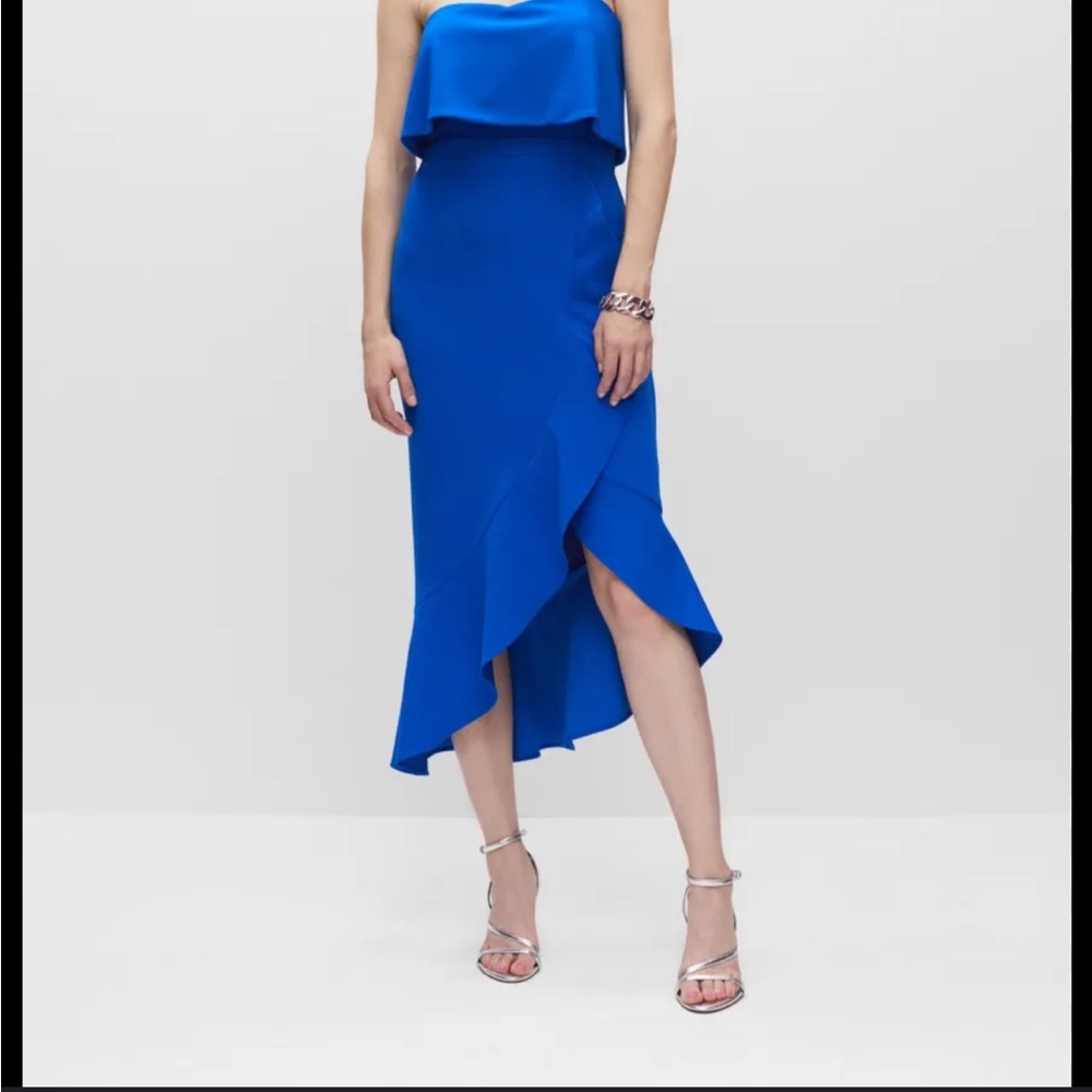 Xscape Strapless Dress in Vibrant Blue